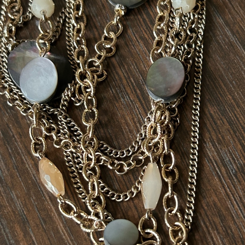 Beautiful gold tone, chain mother of pearl crystal necklace